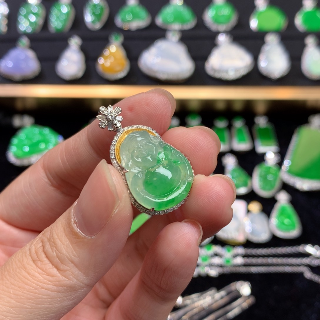 翡翠18K金镶嵌吊坠(不含链)