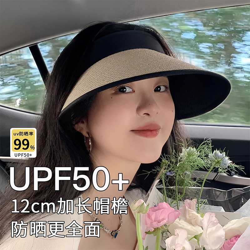 遮阳帽UPF50+大帽檐夏季骑车防紫外线空顶防晒帽女uv太阳帽子遮脸