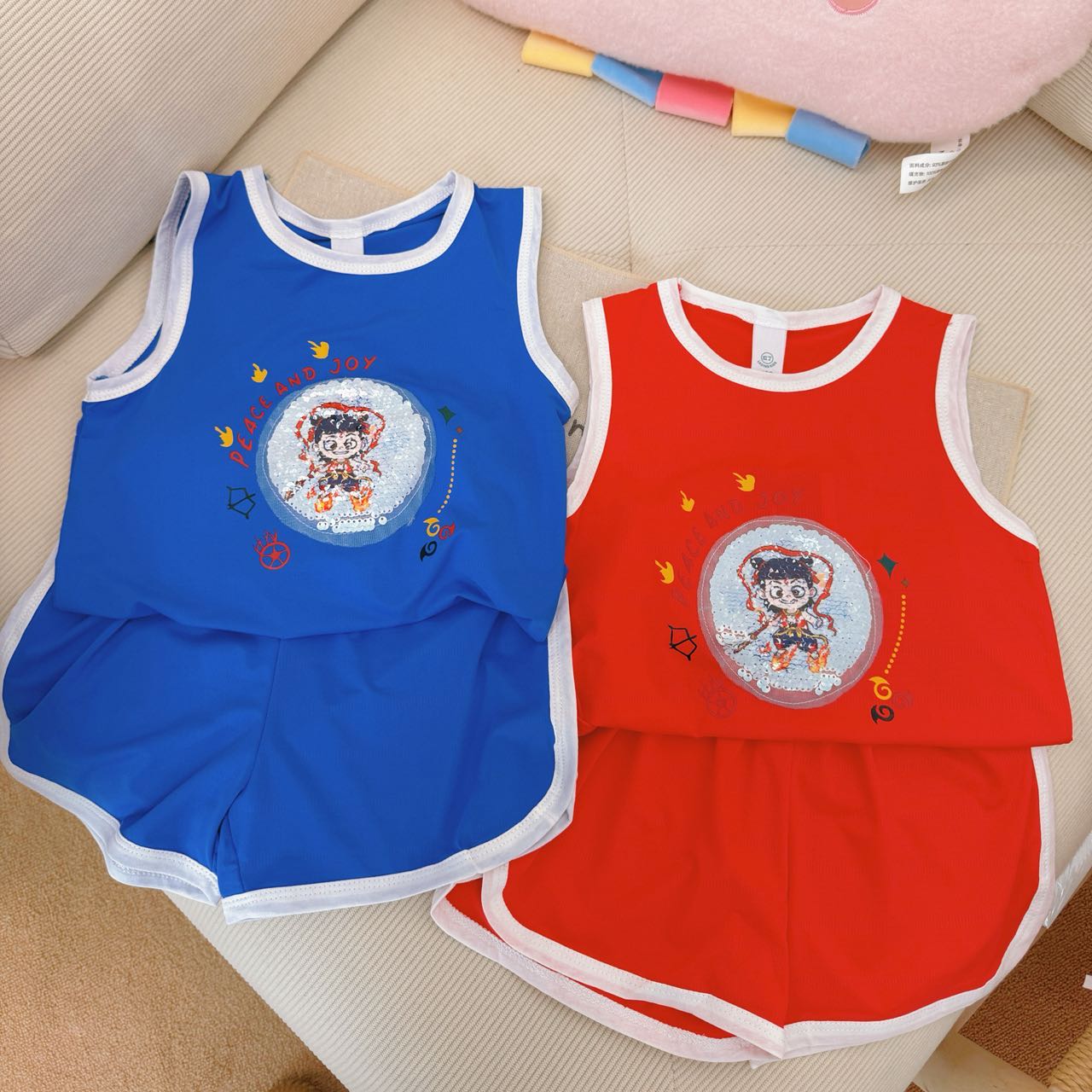 【新疆包邮】夏季新款哪吒变脸速干背心短裤两件套E817