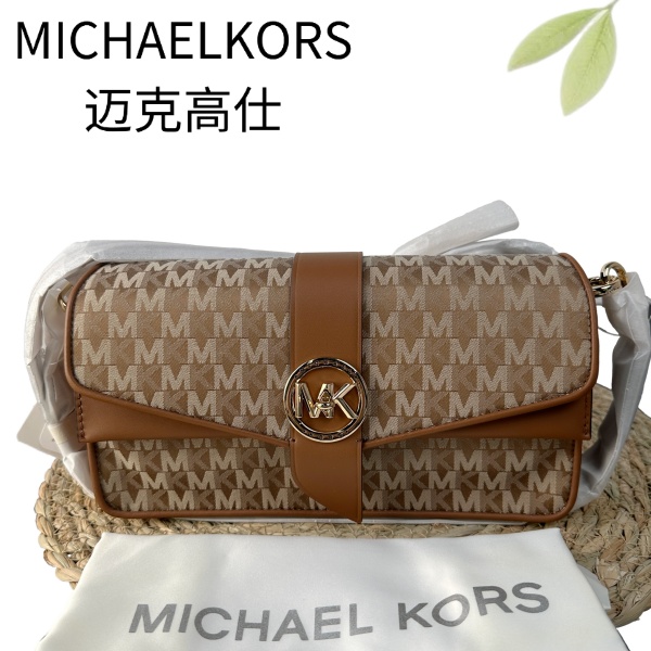 99新 MICHAEL KORS/迈克高仕 老花拼焦糖单肩G25127742底长24X13