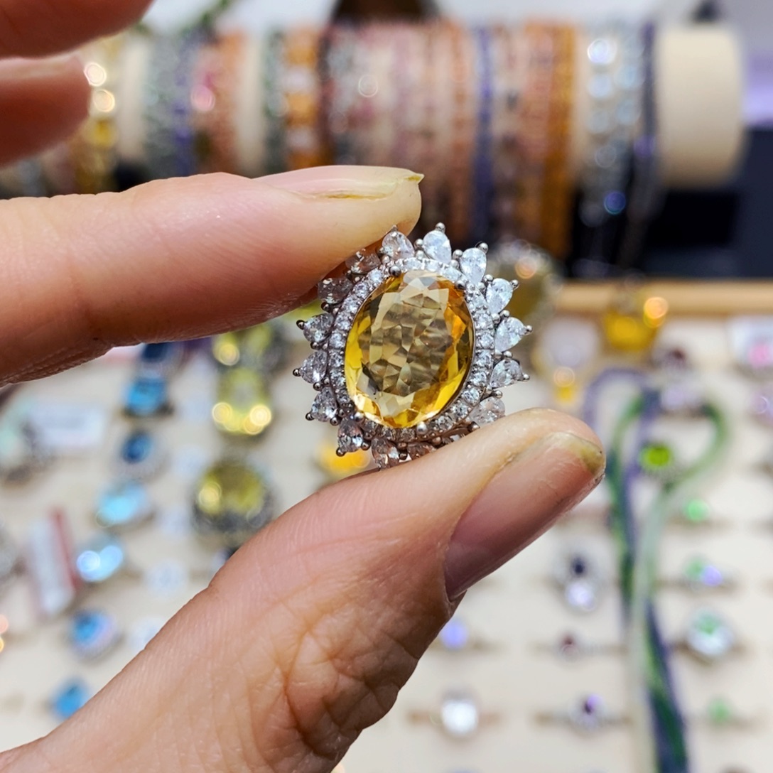 黄晶戒指银S925镶嵌戒指