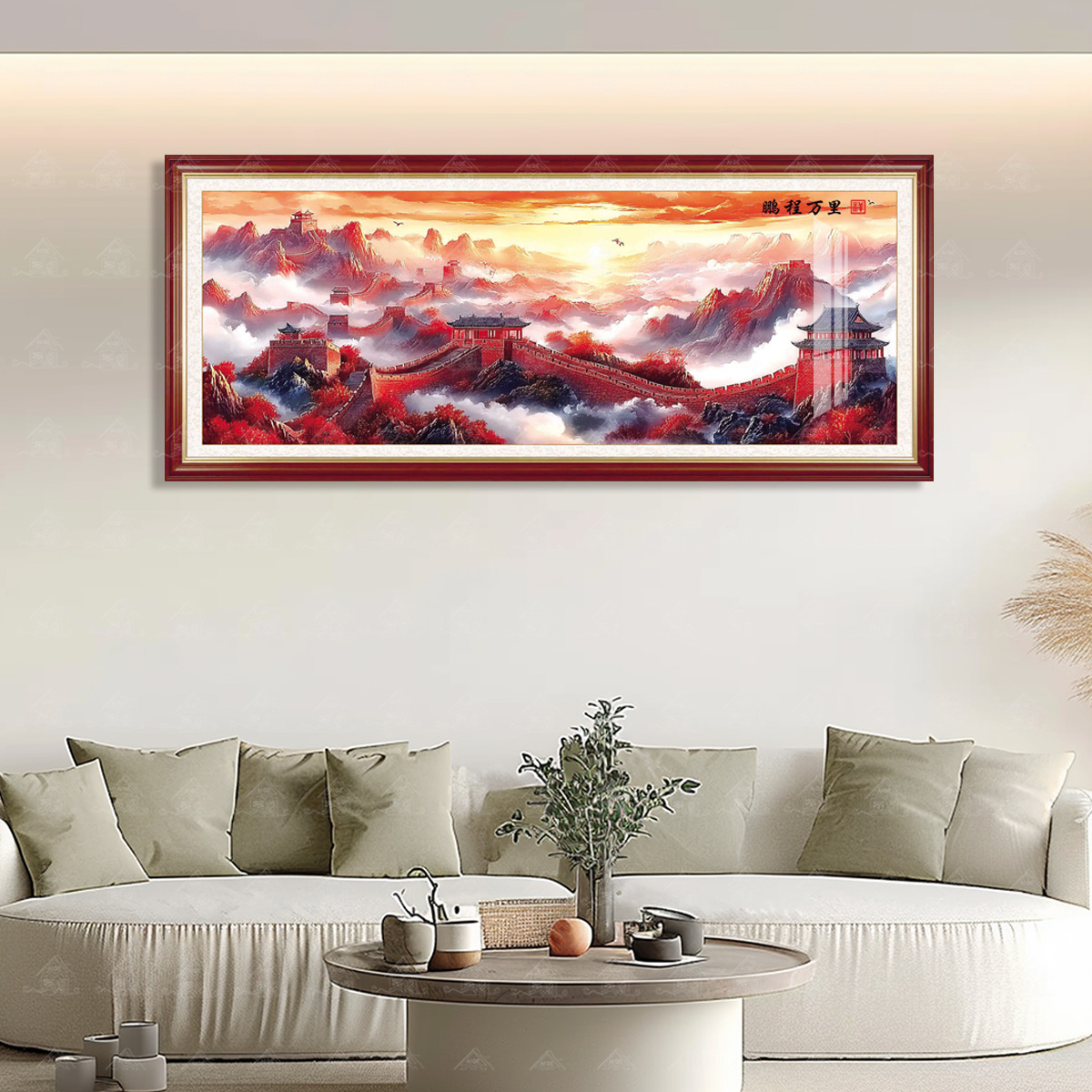 【进口棉布】爱阁十字绣鹏程万里新款中式山水简约客厅书房手工线绣