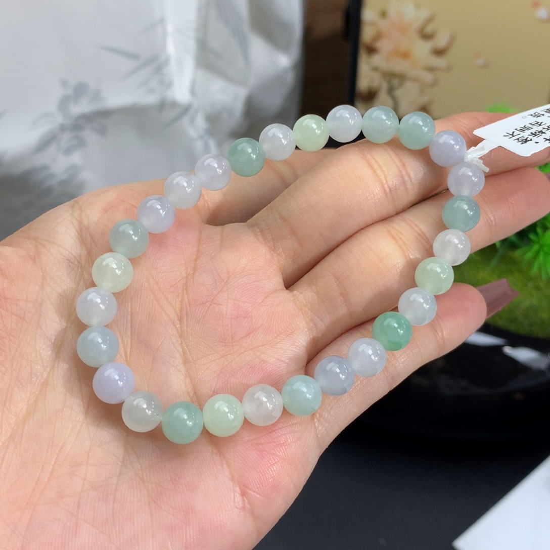 翡翠手链未镶嵌卡6.6冰胶马卡龙手串