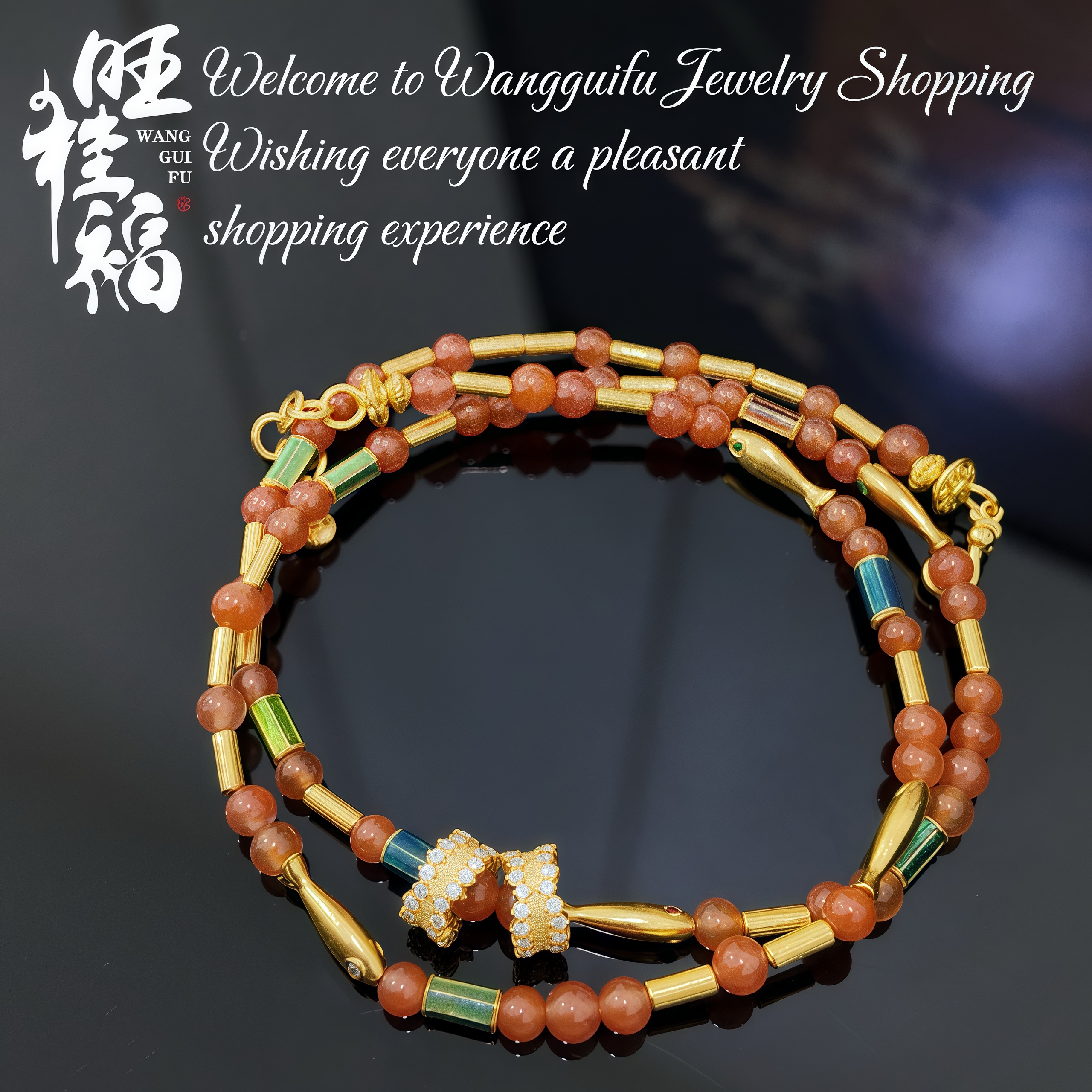 【时来运转】旺桂福珠宝足金 点钻烧蓝套链