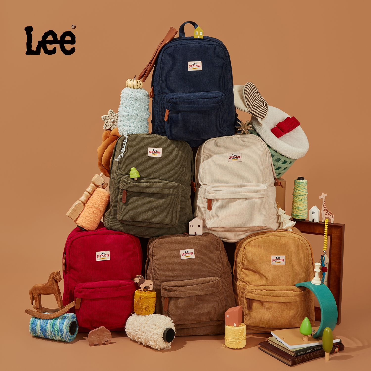 Lee复古灯芯绒双肩包百搭简约潮流休闲经典款包包