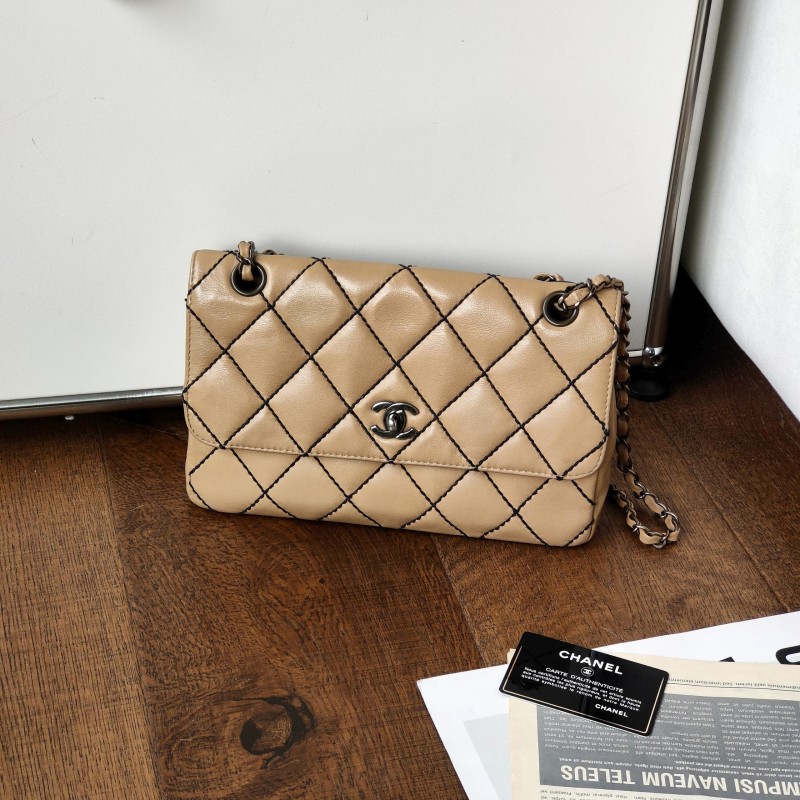 95新 Chanel/香奈儿 【24期免息】浅咖外缝线cf小机场单肩包 51738