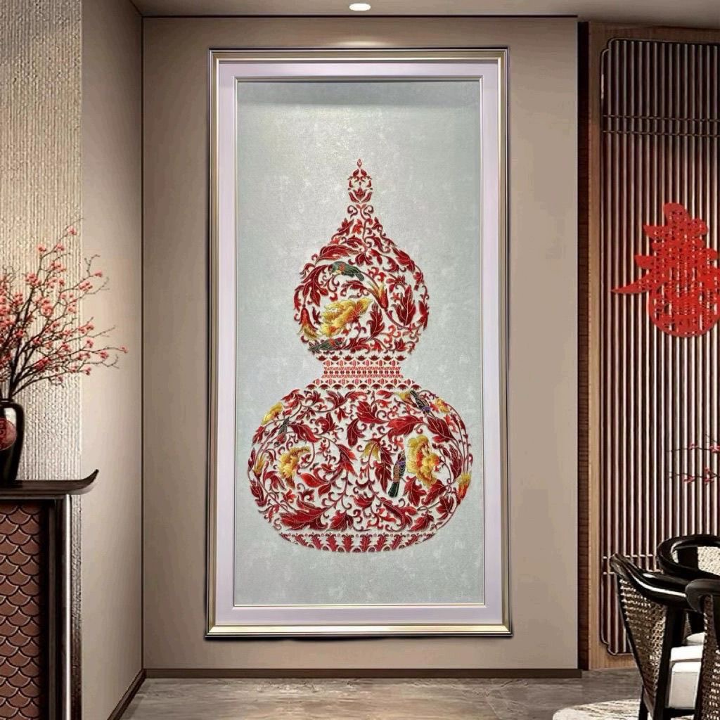 装饰画入户葫芦福禄吉祥玄关客厅挂画壁画过道花瓶正对门中式走廊