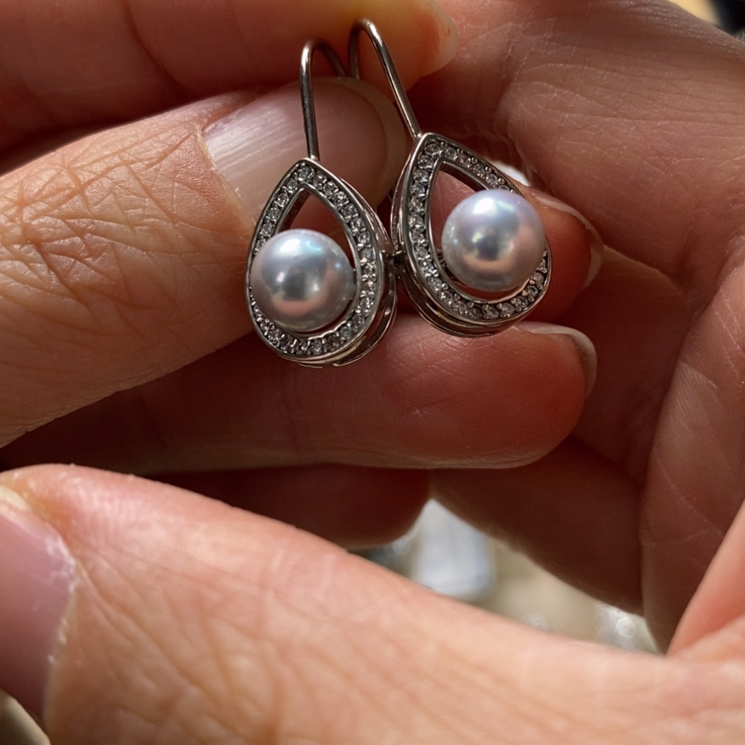 海水珍珠耳饰银S925镶嵌