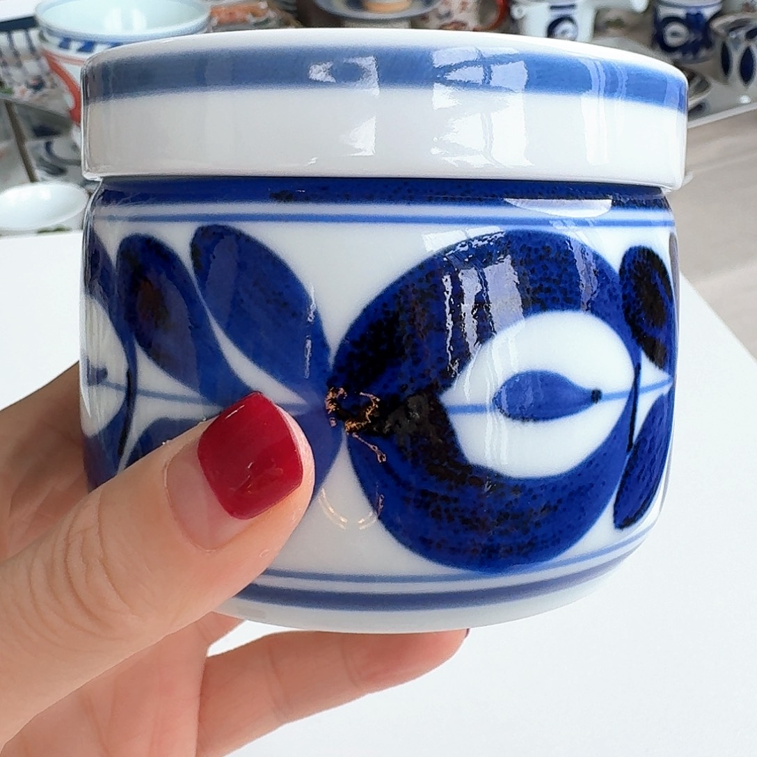 瓷片1只蓝海草密封罐，300毫升，手绘