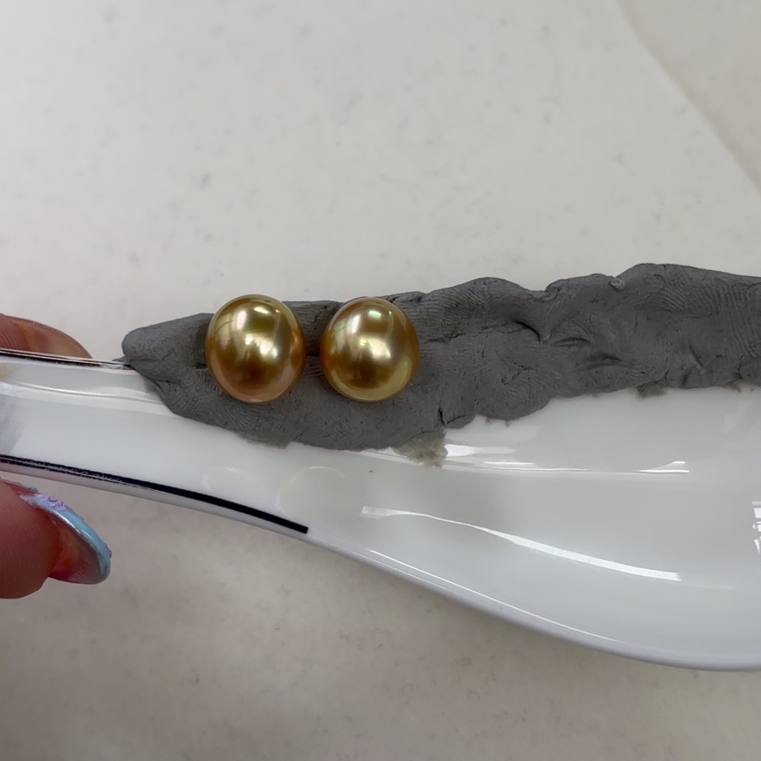定制海水珍珠裸珠18K金镶嵌10-11金珠两颗