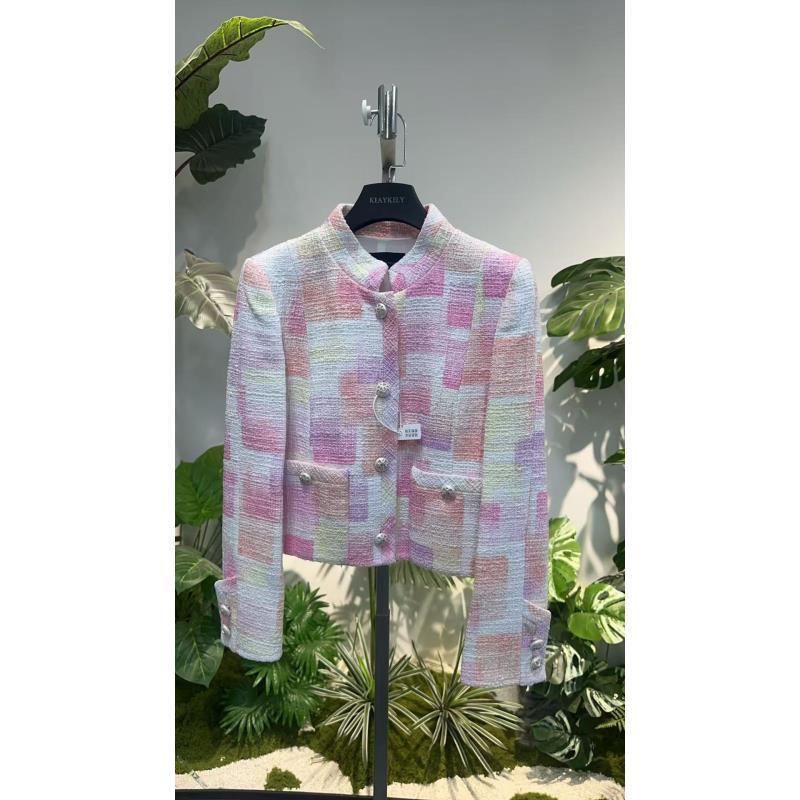 剀剀莉（绯闻立领）桃粉色时尚气质显瘦显白立领软花呢小香风外套