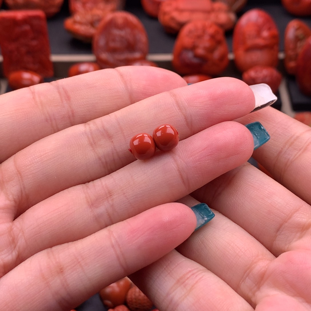 南红玛瑙南红川料原矿老型对珠7mm未镶嵌