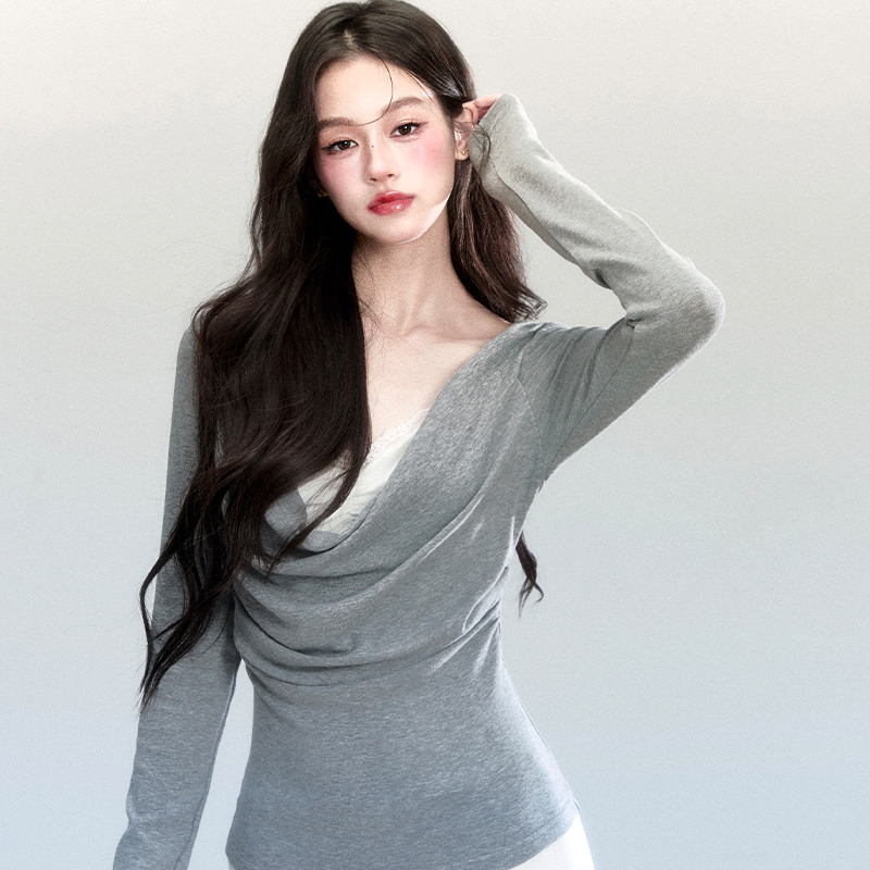 Fragile Heart【直播专属】易碎商店假两件荡领针织衫显瘦内搭上衣