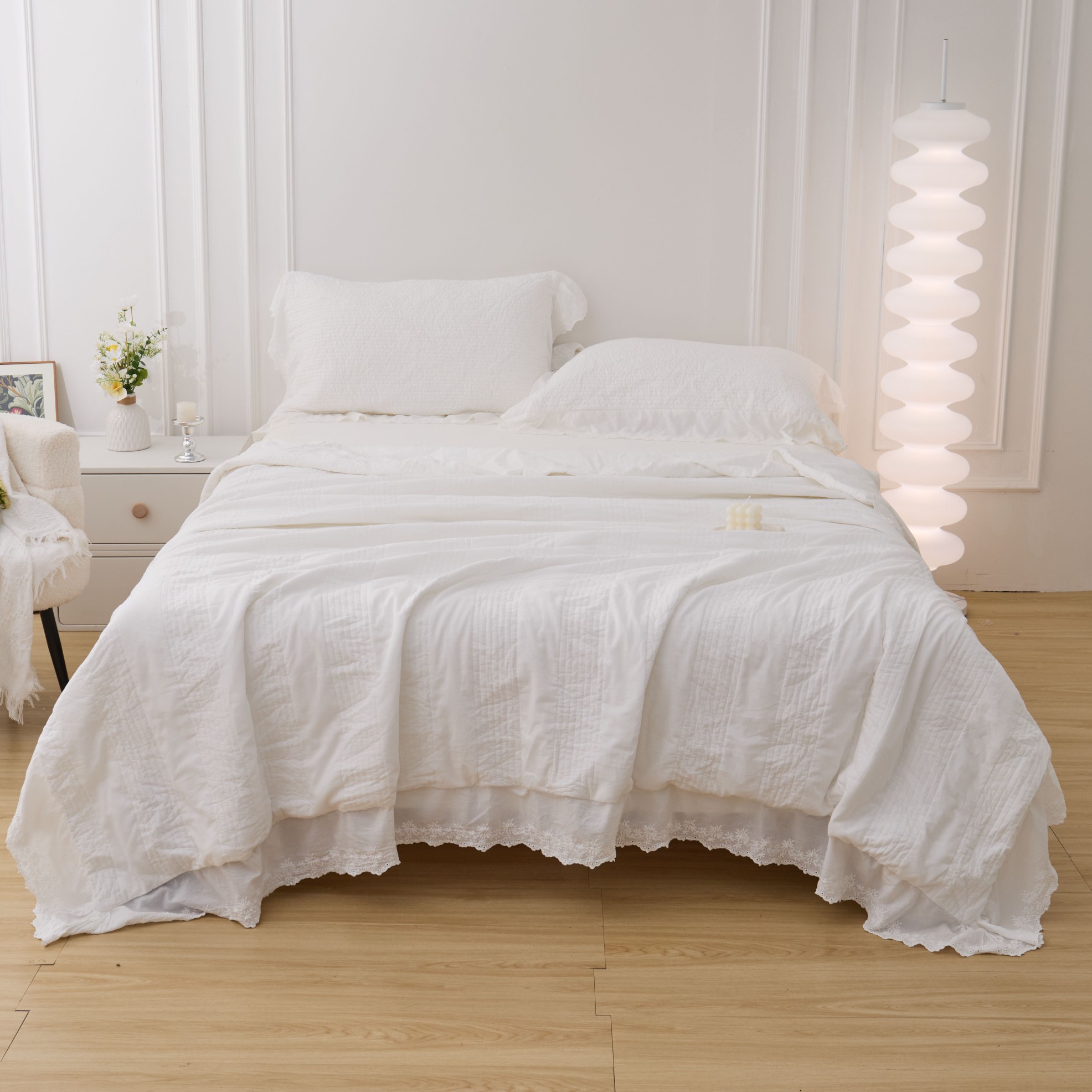 第二代砂洗新款百百棉韩国砂洗床盖，大花边床盖