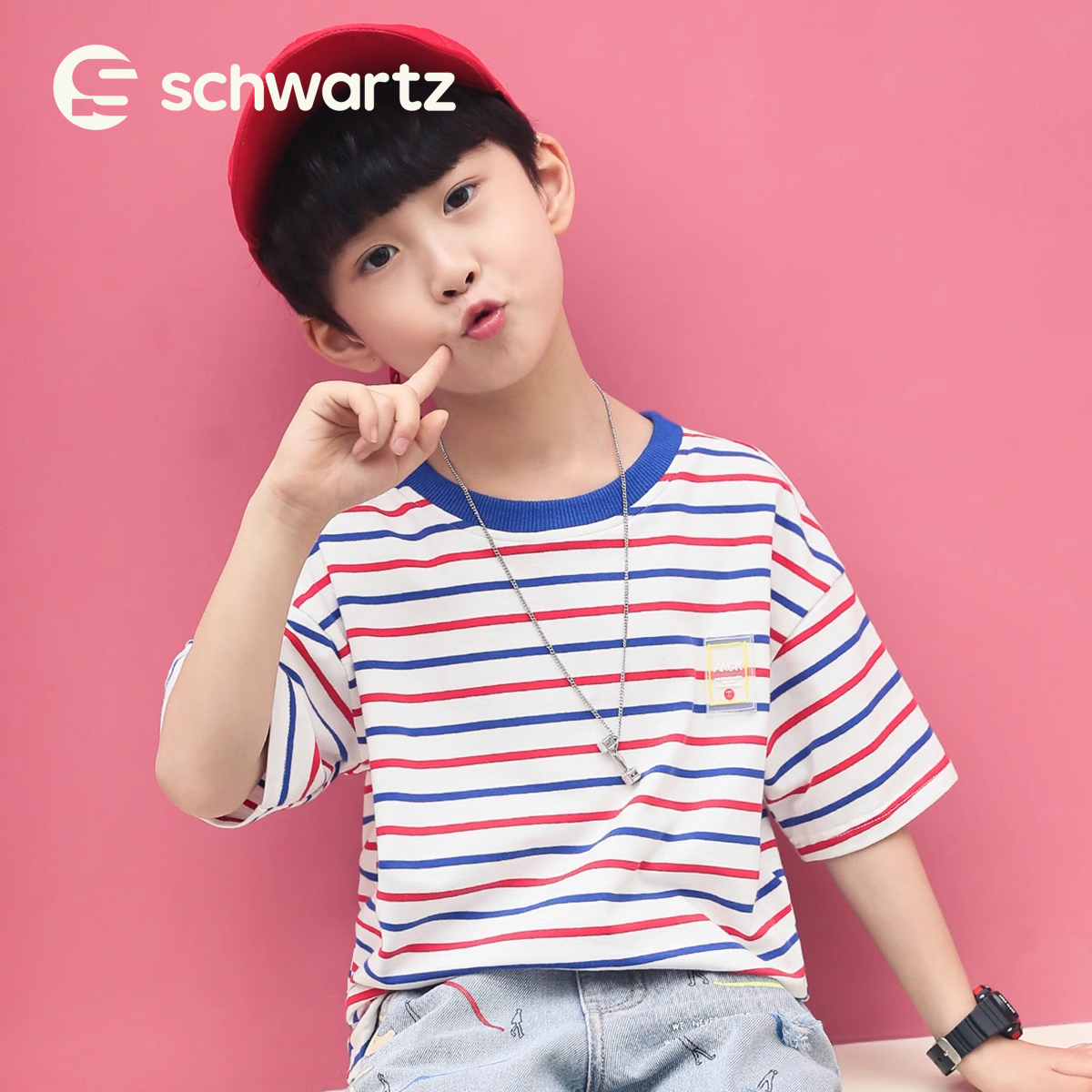 schwartz童装男童夏装2025夏季新款中大童T恤韩版洋气条-0523