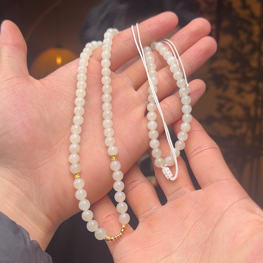 和田玉项链18K金镶嵌新疆白玉设计款