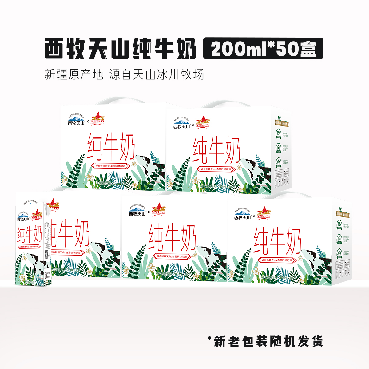 5箱【9月日期】新疆西牧天山纯牛奶 200ml*10盒/箱