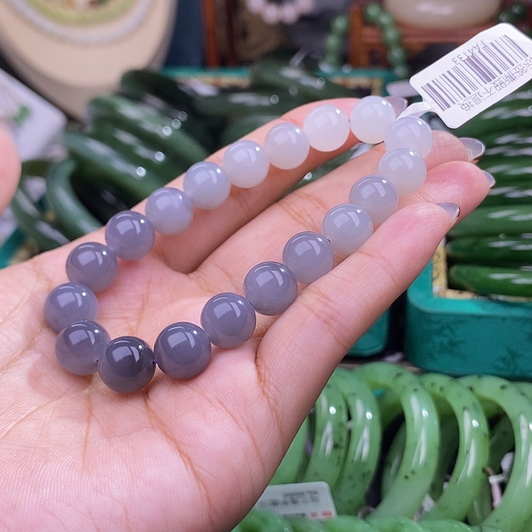 和田玉冰烟紫渐变手链10m未镶嵌皮*