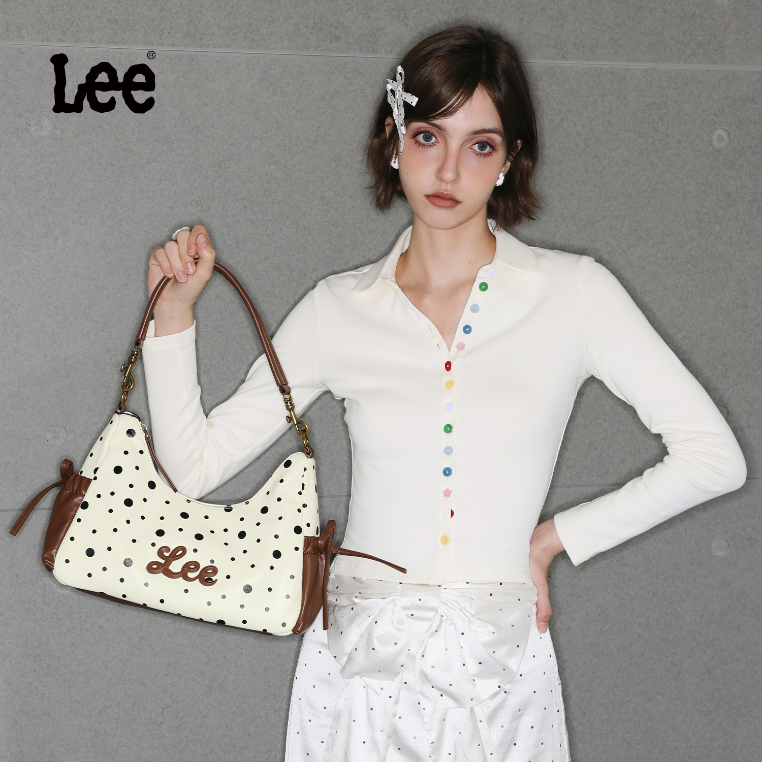 Lee甜蜜系列波点云吞包拉链款拉链夹层拉链袋单肩肩包包包