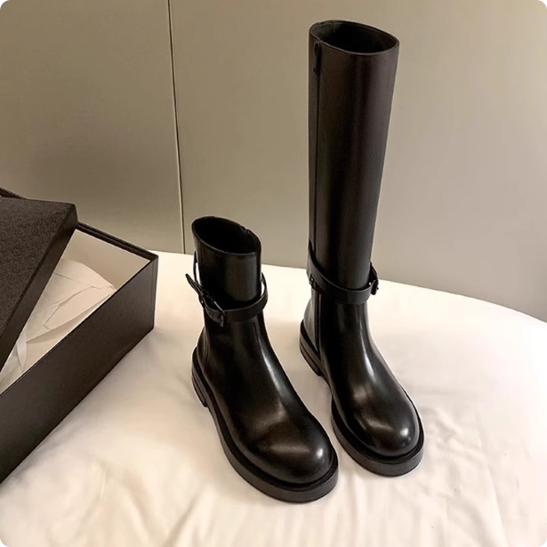 可拆卸两穿~ANN扣带厚底中高筒长靴女骑士靴真皮长短靴