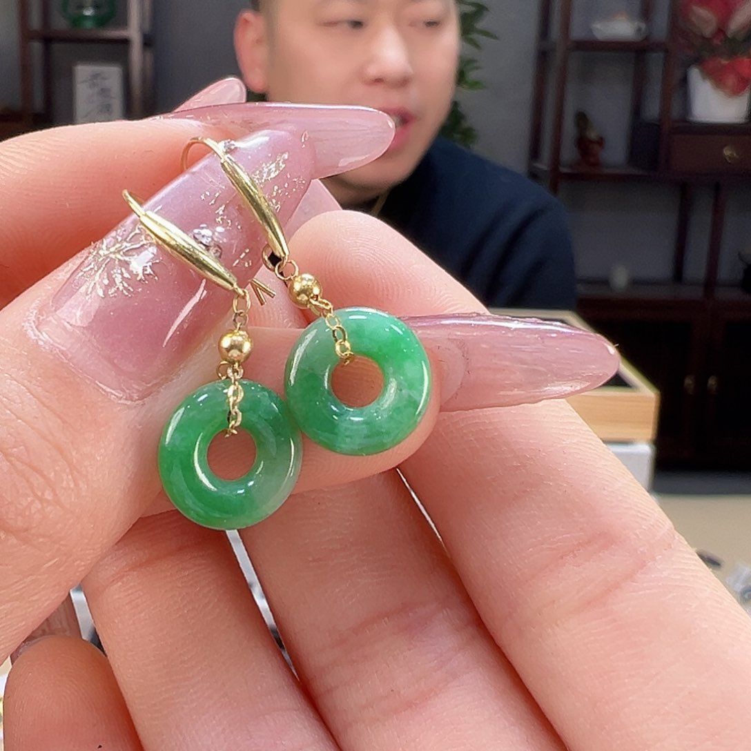 翡翠耳饰18K金镶嵌耳环3