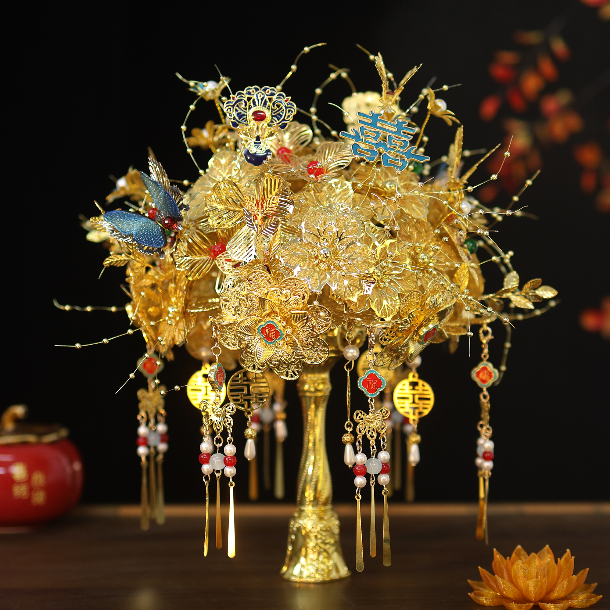 金色手捧花新娘结婚送闺蜜高端心意礼物DIY蝶舞霓裳材料包成品