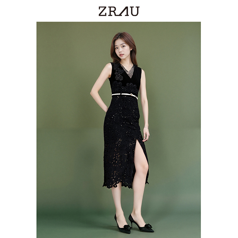 【臻选】ZRAU夏季新款复古轻奢无袖收腰连衣裙Z1243L0055