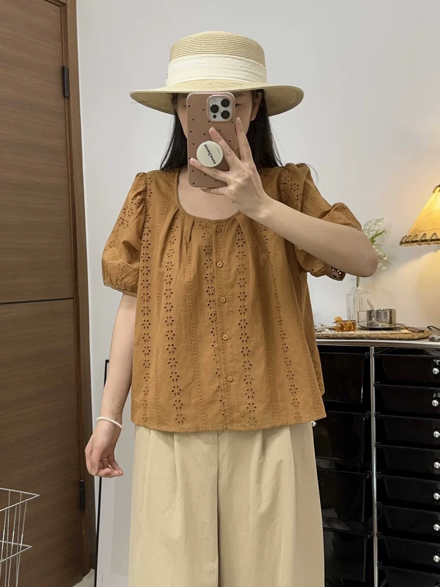 67066镂空刺绣高级感夏季大码显瘦短袖小衫上衣