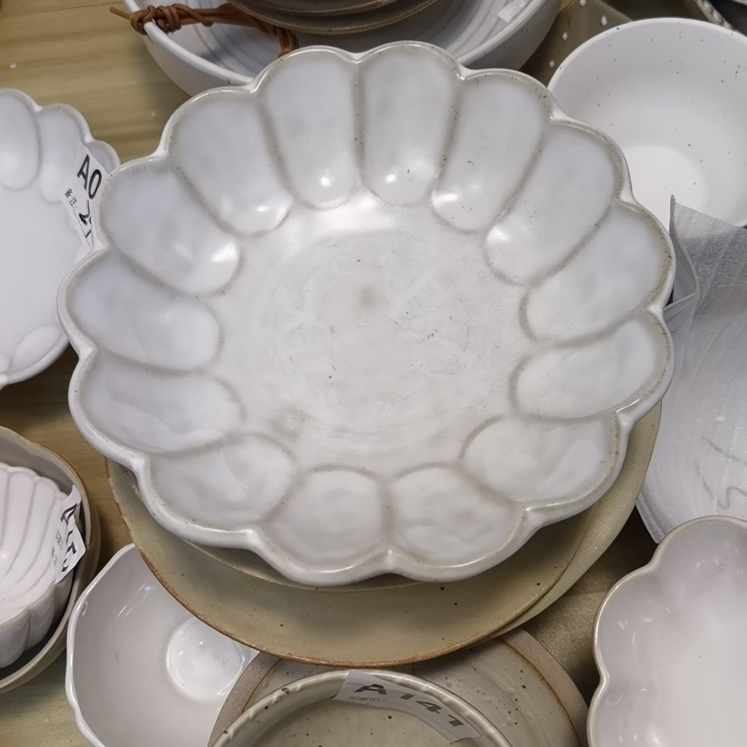 瓷片正品粗陶梨花深盘八寸一个