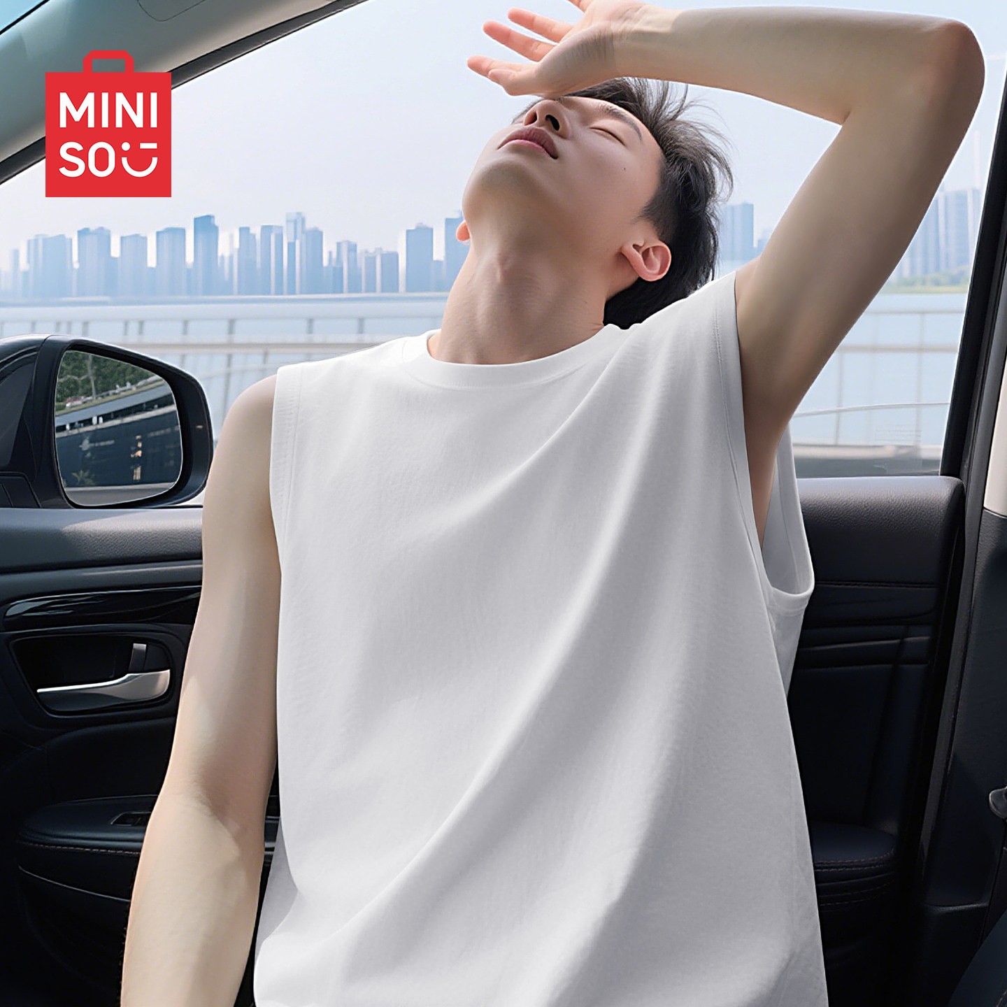 MINISO名创优品白色背心男生夏季纯棉透气运动青少年纯色无袖坎肩