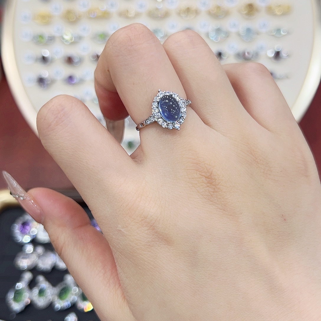 小***球银S925镶嵌戒指烟晶