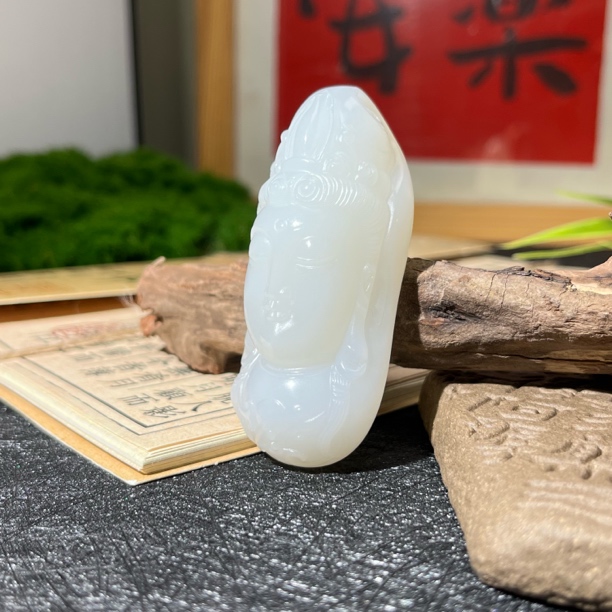 天然和田玉羊脂玉大观音头观音首挂坠吊坠男女士 高端大气上档次