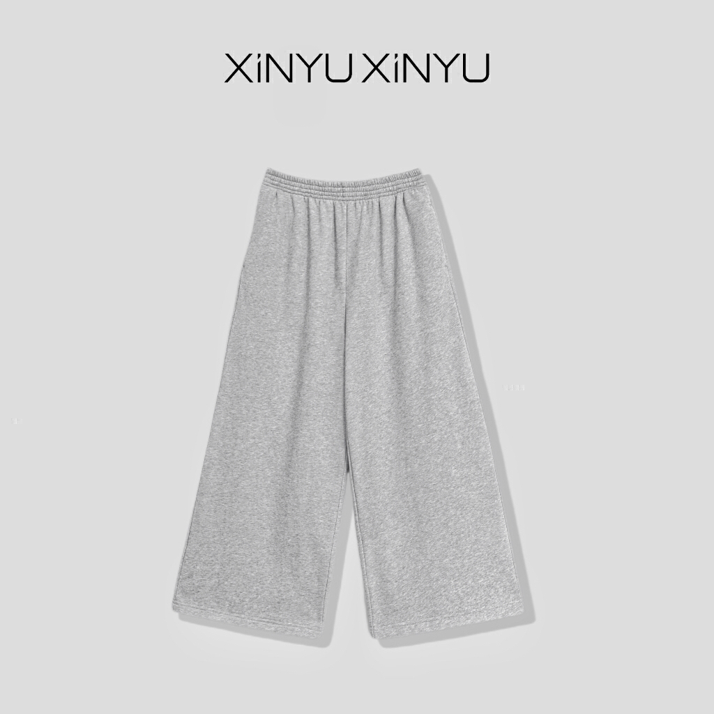 XINYU/芯与『枫间加绒版』加绒版松紧腰大裤腿阔脚卫裤 46J148 休闲