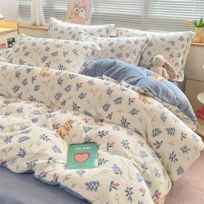 【D粉丝专享】高克重牛奶绒四件套床裙款加厚冬季-芬芳