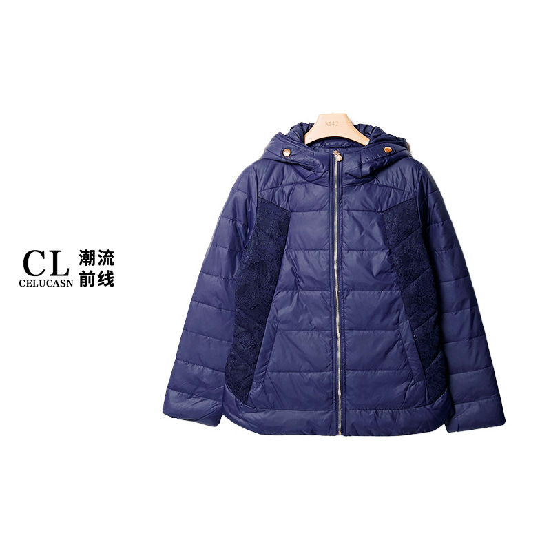 L4VBY0330#时尚连帽棉服保暖短款拼接冬季时尚潮流女装上衣外套