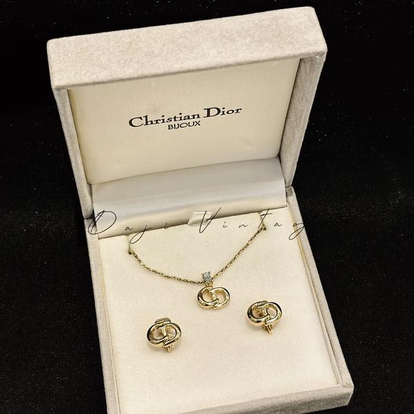 大吉中古/Dior cd单钻项链耳夹套组