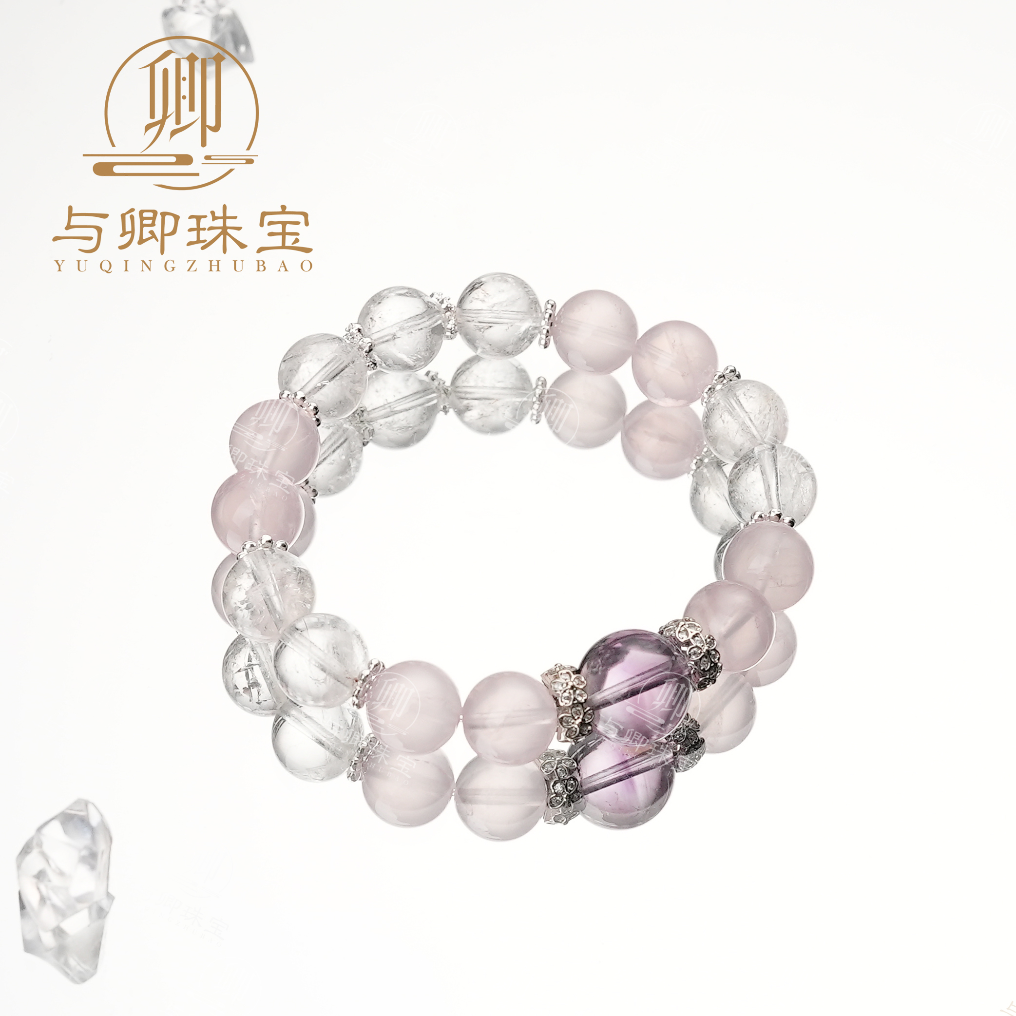 【桃李花】巴西紫水晶12mm+粉水晶 (马粉)10mm+白阿赛水晶10mm