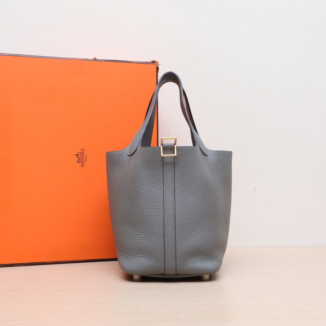 99新 Hermes/爱马仕 【双双满减】 18 菜篮子 0L积雨云灰TC皮U刻 