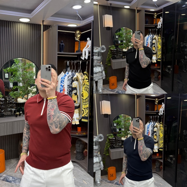 SH轻奢时尚高定男士雅痞撞色条纹休闲Polo衫 6607