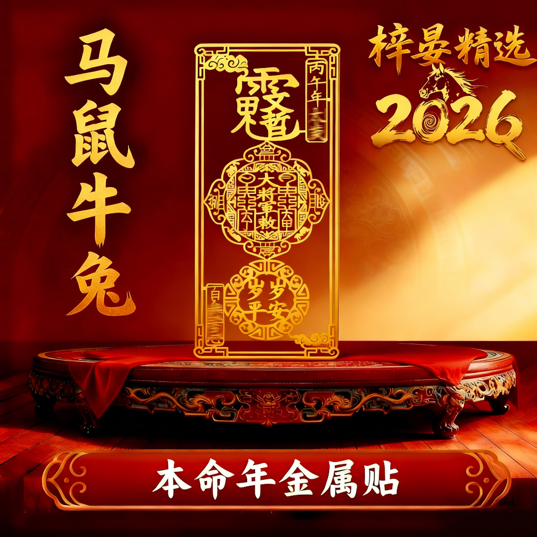【师傅推荐】2026生肖马鼠牛兔本命年金属贴文哲大将军手机装饰贴纸