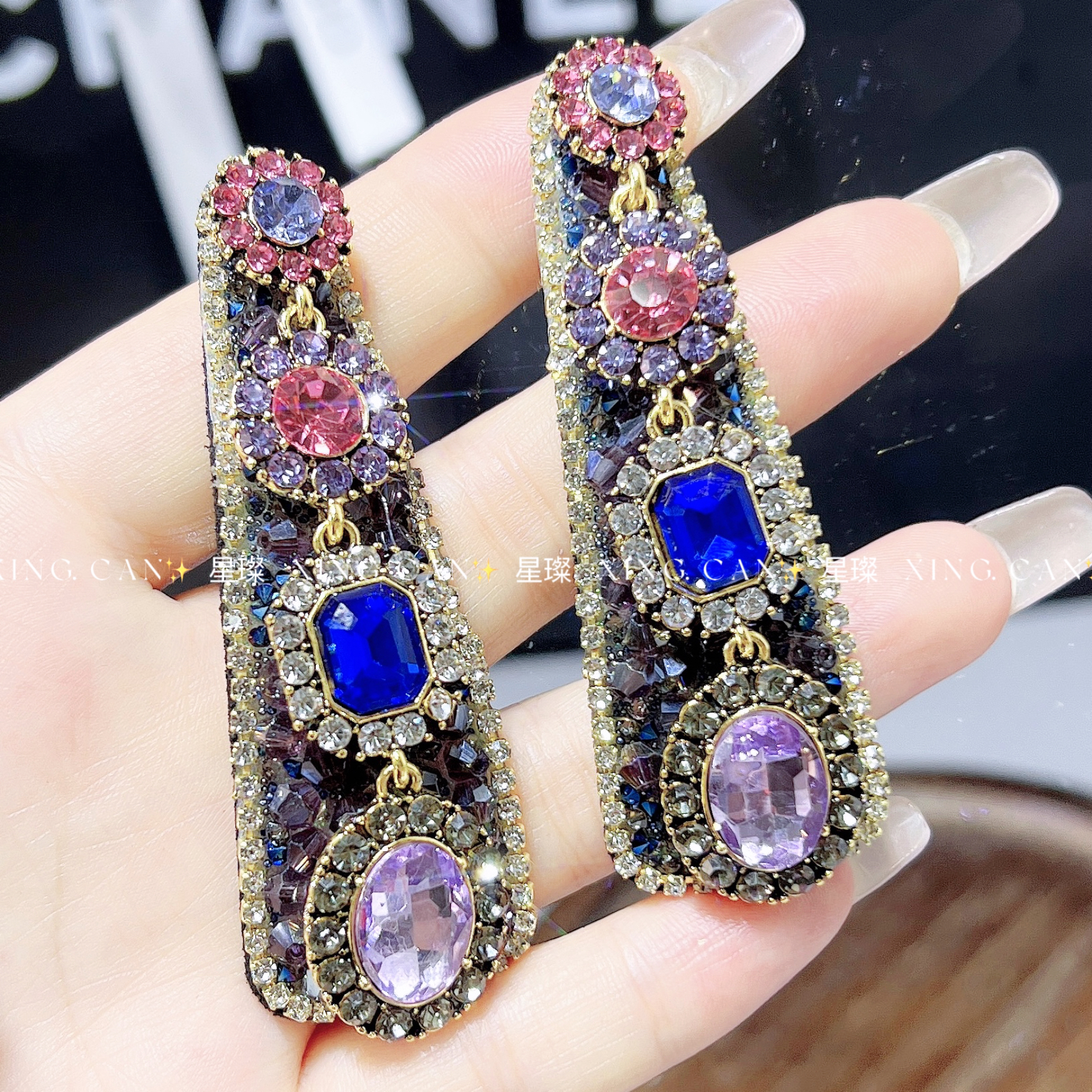 紫水滴高定镶钻头饰轻奢复古饰品满钻韩版发卡重工