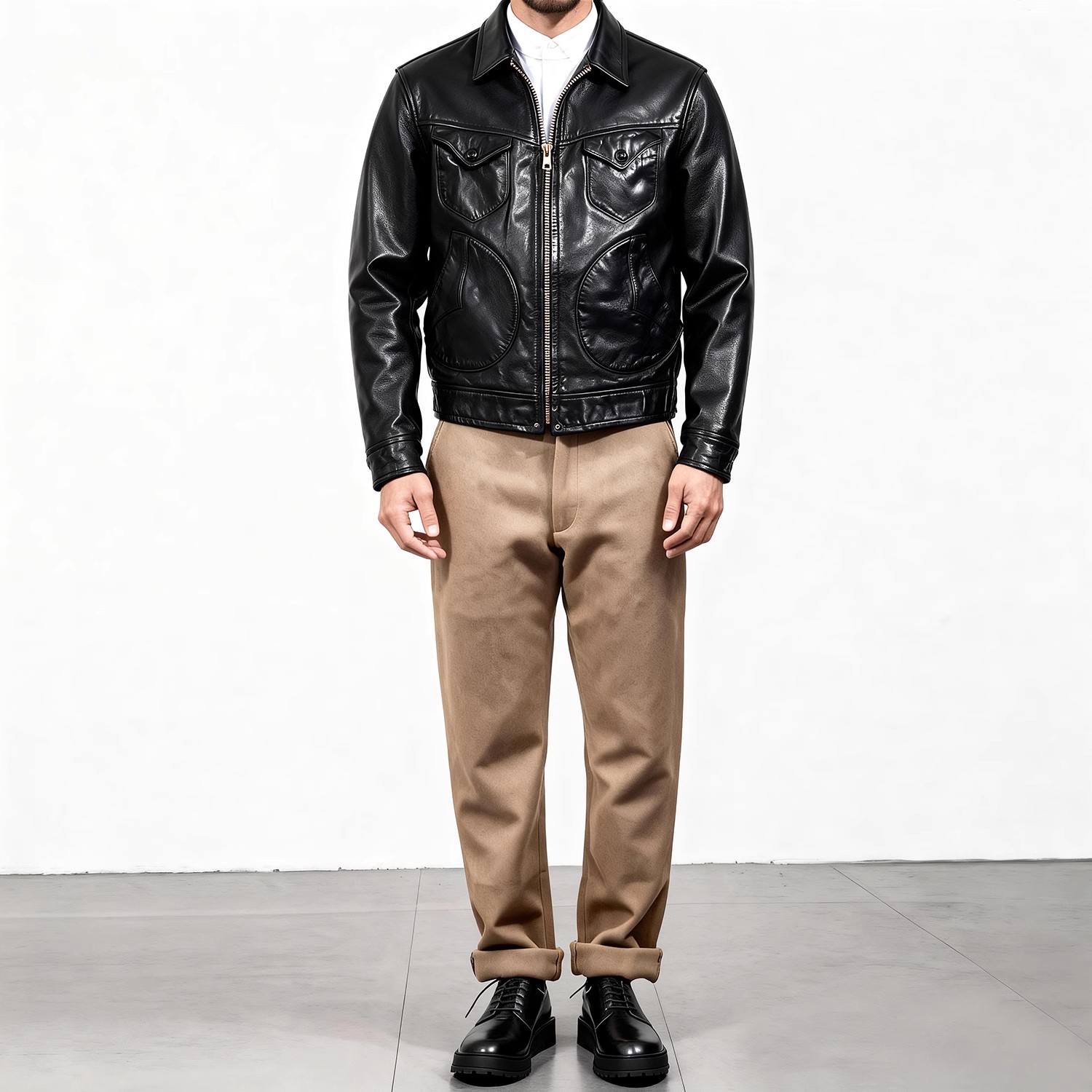 2025新品首发 1.3MM  重水洗全植鞣马皮门多萨皮衣外套男机车复古