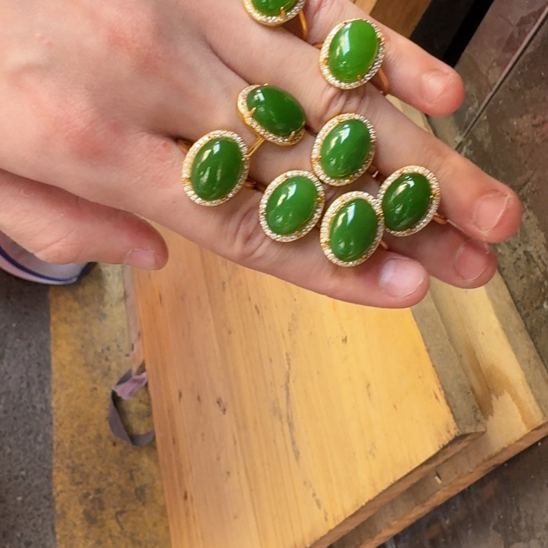 和田玉戒指银S925镶嵌多样性发货拍一发一