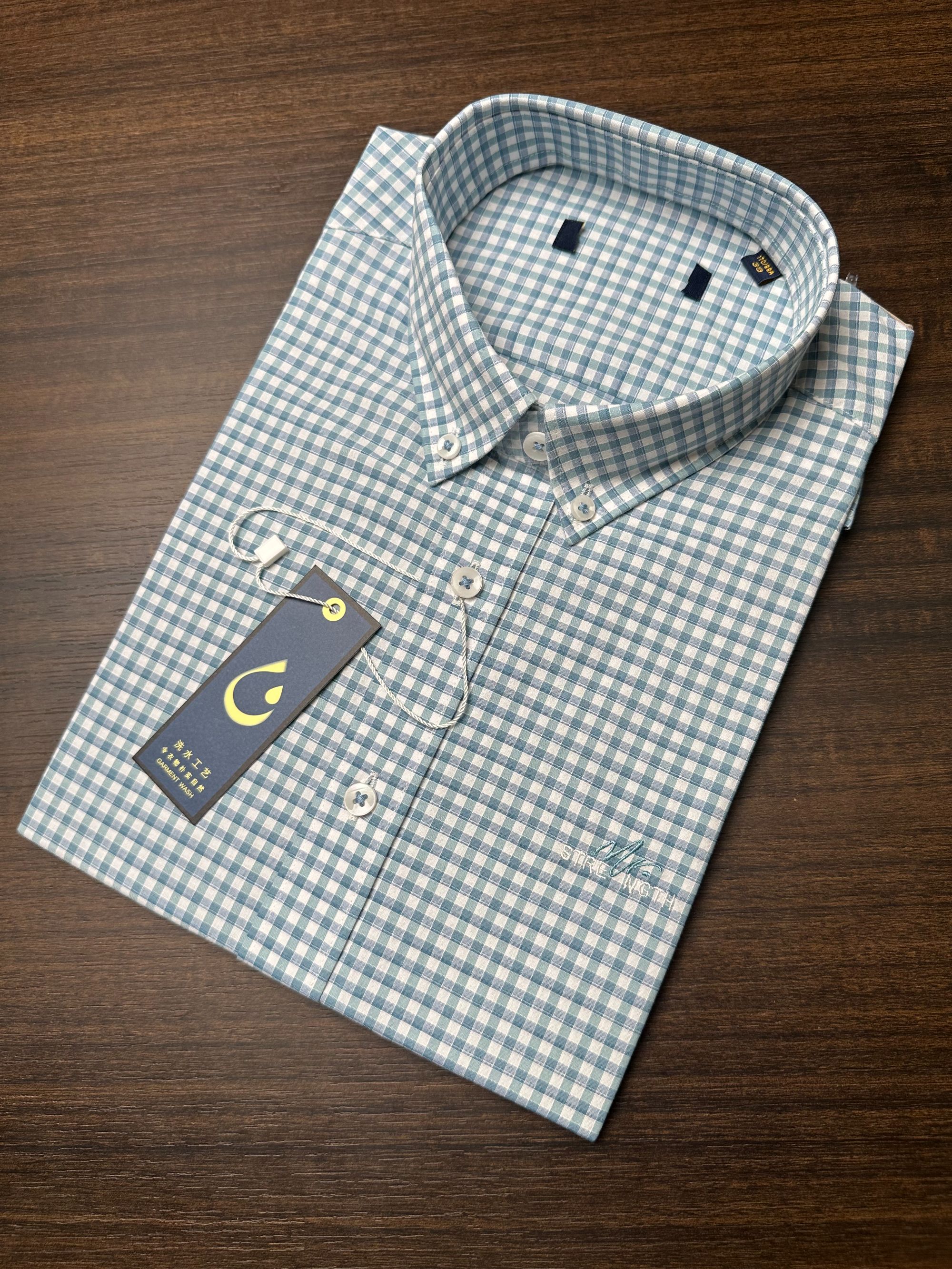 品牌撤柜剪标-100棉一款两色千鸟格纹男士休闲百搭短袖衬衫