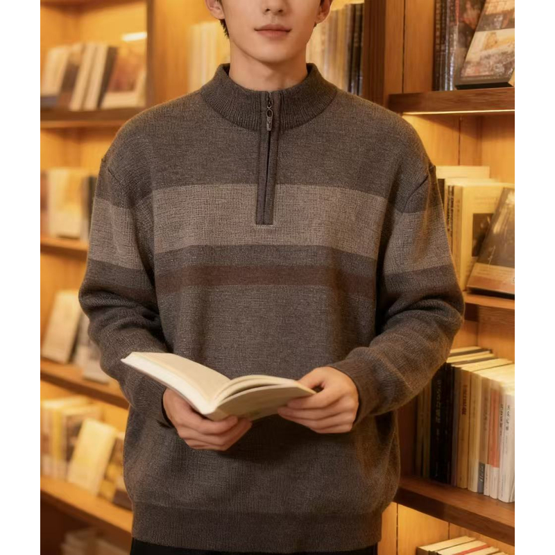 Y004男装秋冬季圆领针织衫中年爸爸装内搭毛衣男士加绒打底上衣