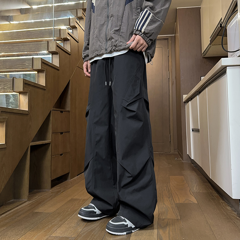 2025春夏新款美式弯刀休闲裤男女高街潮流高级感宽松直筒阔腿长裤