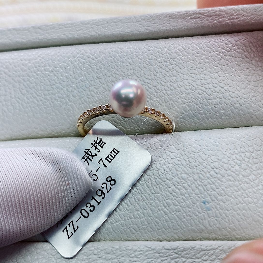 银S925镶嵌戒指海水珍珠6.5-7