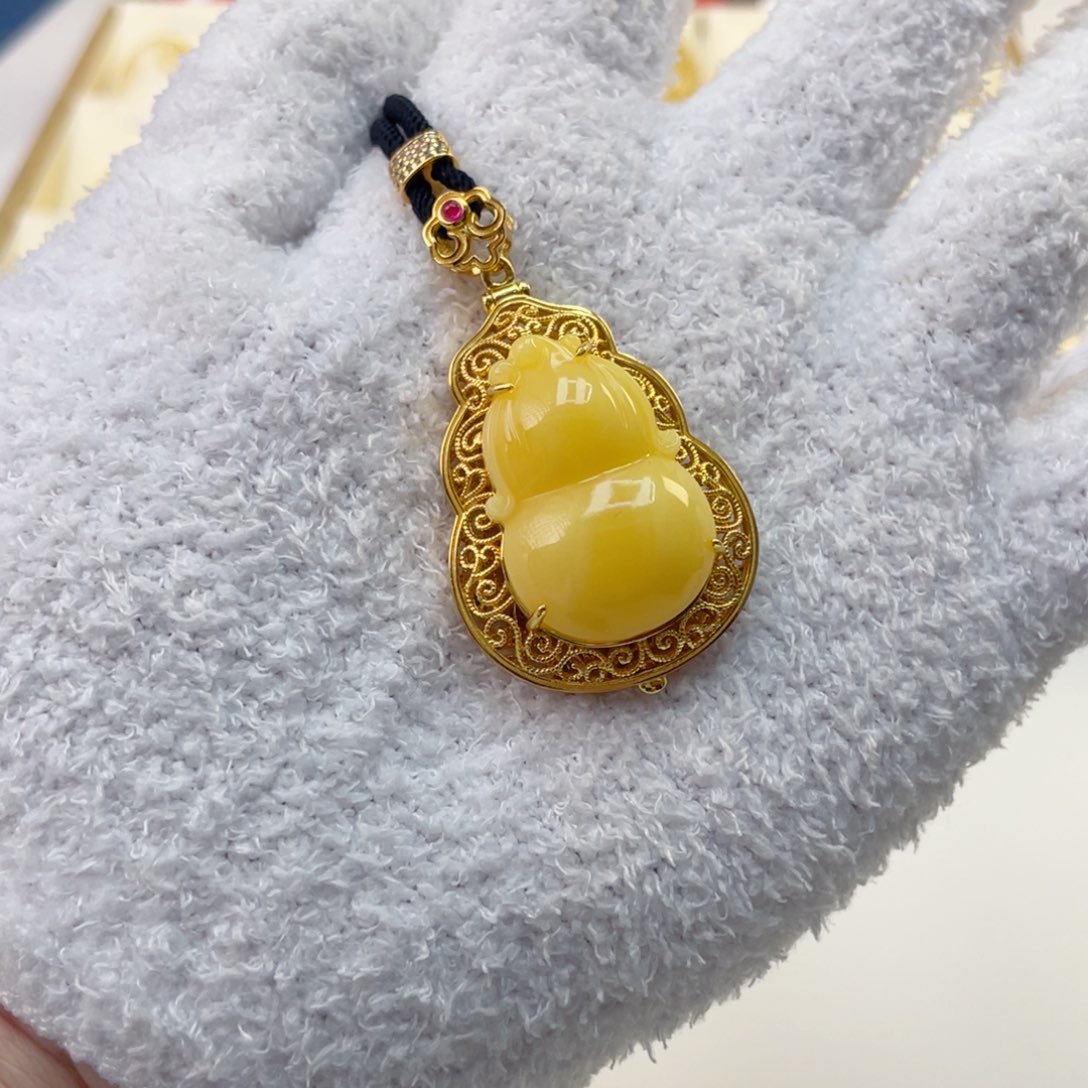 琥珀合金吊坠(赠链)蜜蜡吊坠镶嵌