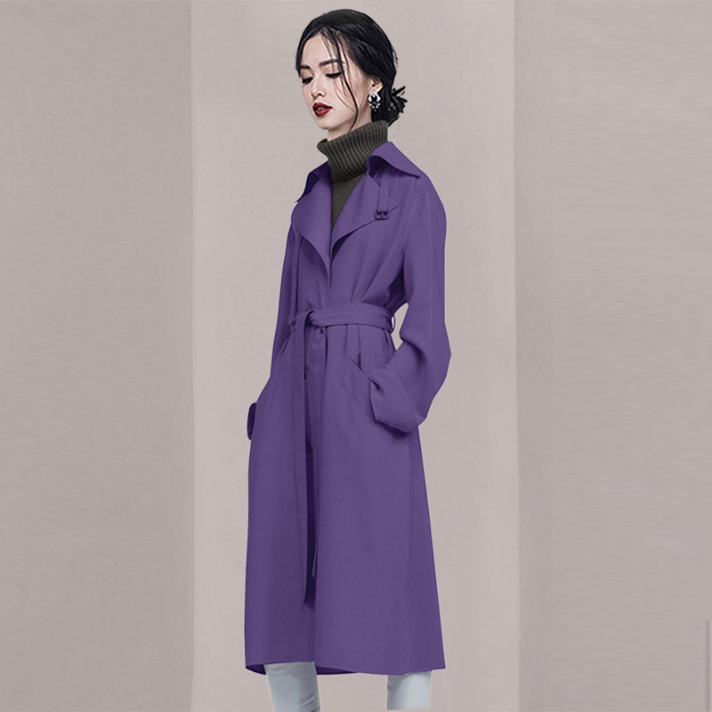 春装2025年新款时尚系带风衣外套女气质纯色长袖宽松大衣
