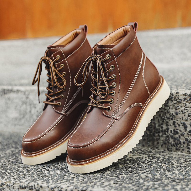2025秋冬款男鞋英伦马丁靴男潮高帮工装皮靴防水雪地加绒保暖棉鞋